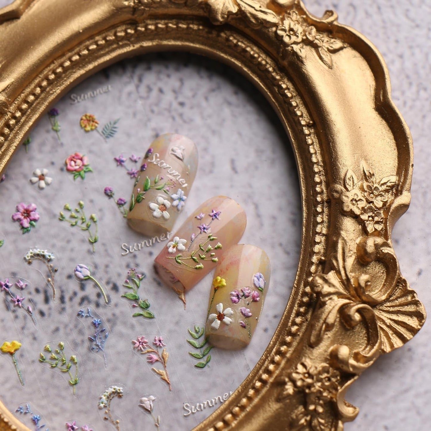JMEOWIO 3D Nagelsticker Blume Frühling Sommer Floral Nail Art Sticker Selbstklebend Nagelaufkleber 5D Stereoskopisk Dekoration Nageldesign Zubehör 1 Blatt