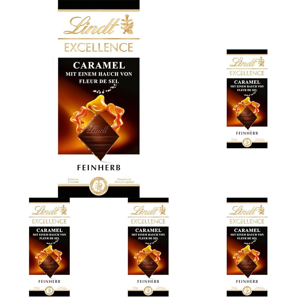 Lindt EXCELLENCE Karamell och havssalt - Mörk choklad | Bar 100g | Med kola och havssalt (Fleur de Sel) | Intensiv kakaosmak | Mörk choklad