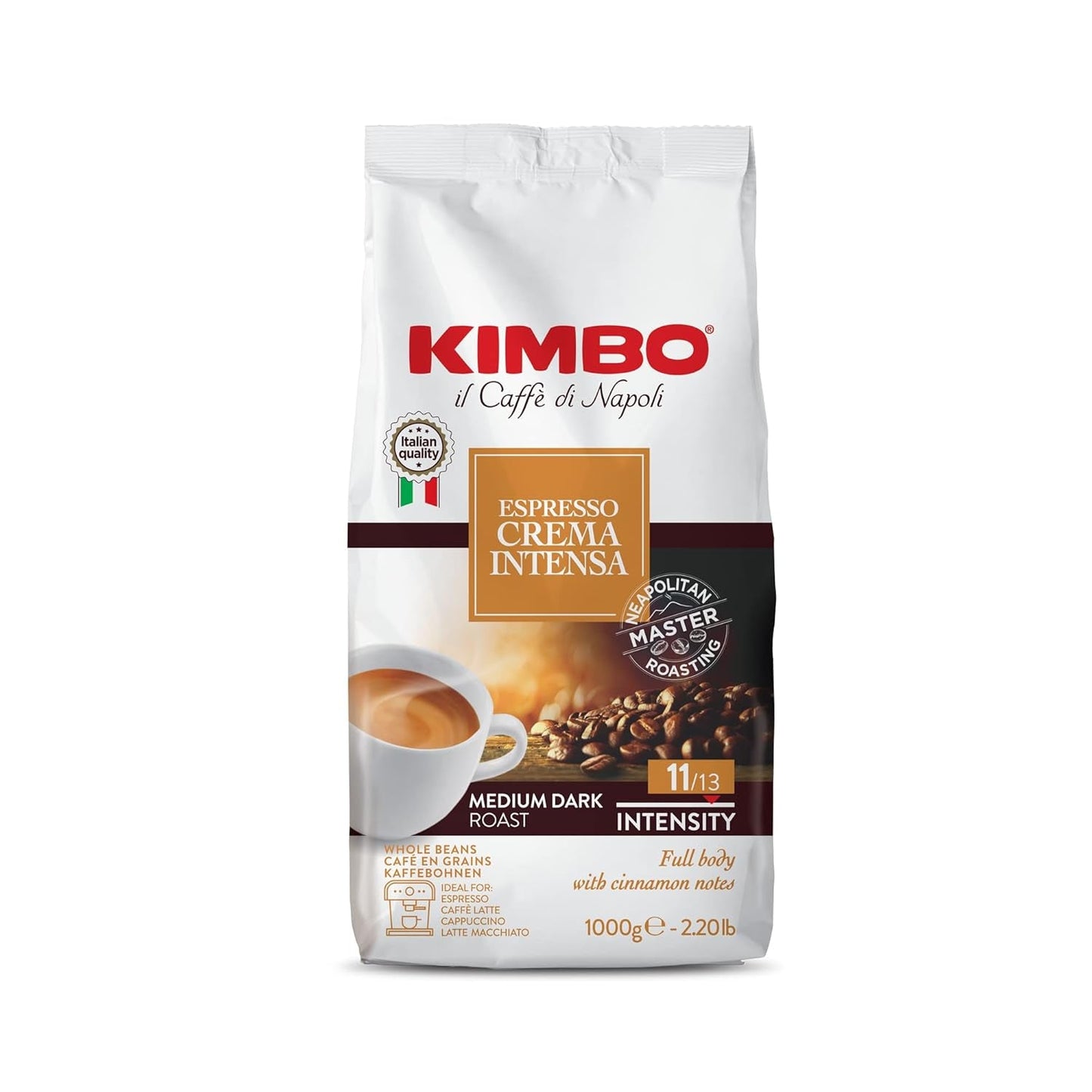 Espresso Crema Intesa, 6 kaffebönor x 1 kg, fyllig och intensiv blandning, intensitet 11/13, medelrostad, 6 förpackningar à 1 kg vardera