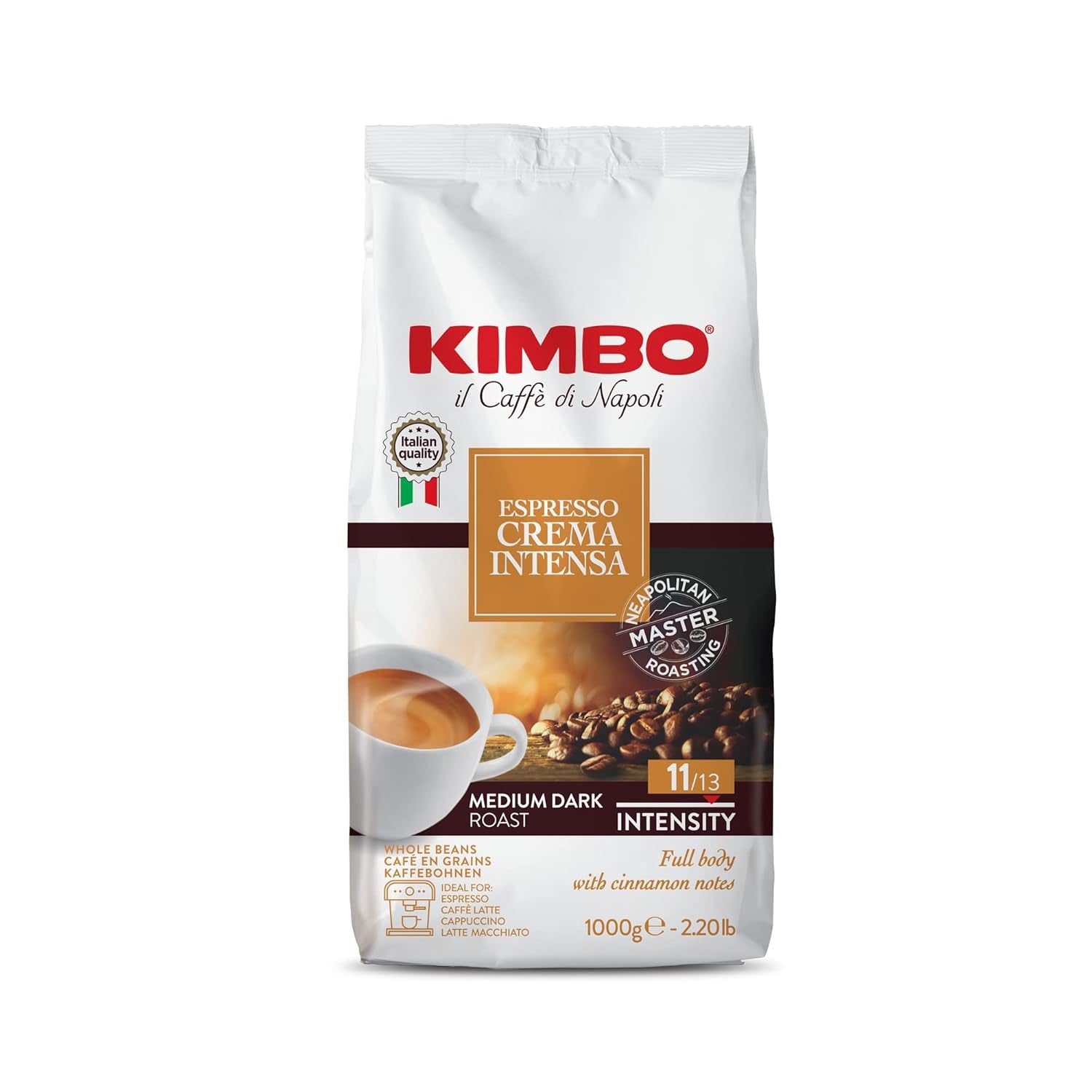 Espresso Crema Intesa, 6 kaffebönor x 1 kg, fyllig och intensiv blandning, intensitet 11/13, medelrostad, 6 förpackningar à 1 kg vardera