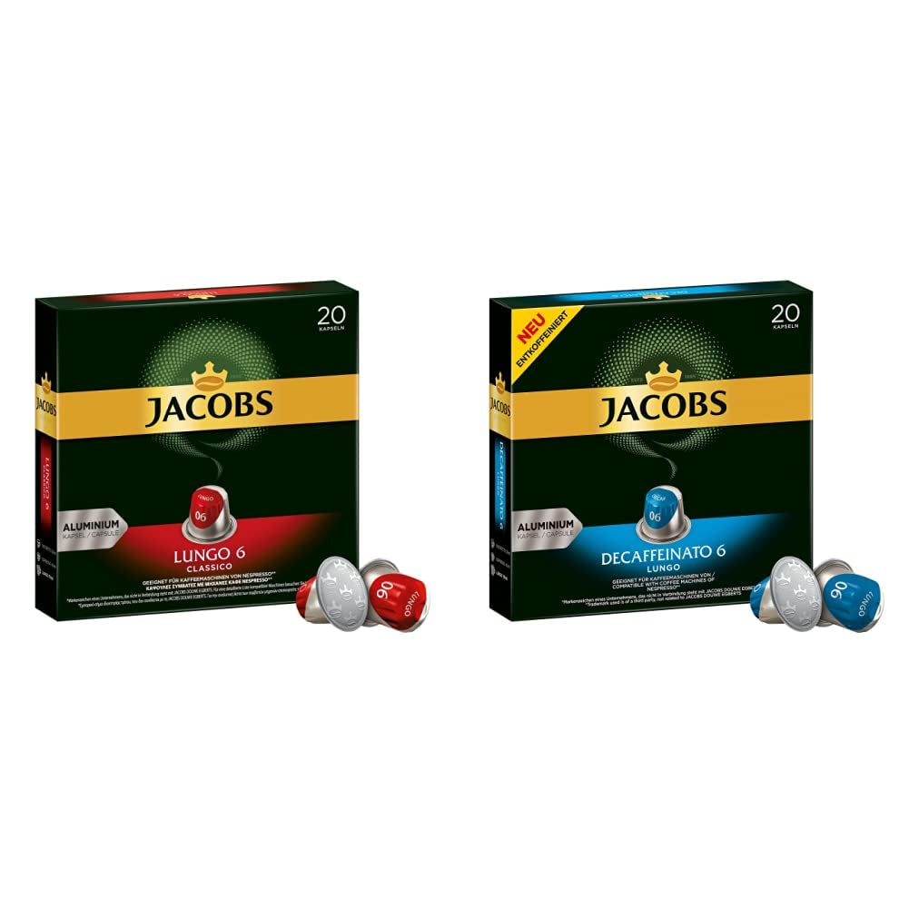 Kaffeekapseln Lungo Classico, Intensität 6 av 12, 10 x 20 Getränke & Kaffeekapseln Lungo Decaffeinato- Intensität 6- 200 Nespresso kompatibel Kapseln, 10er Pack, 10 x 20 Getränke