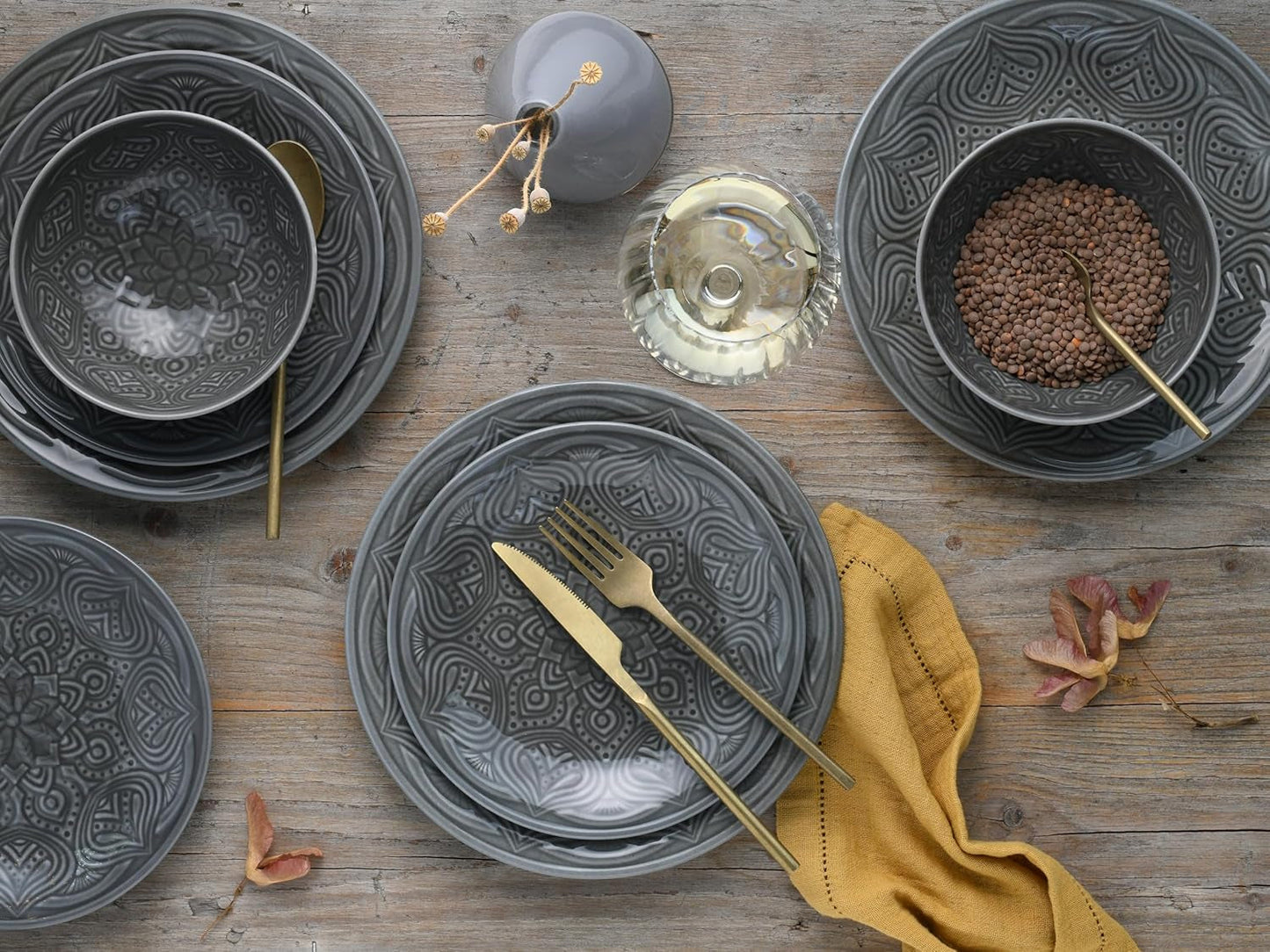 CreaTable, 21627, Orient Mandala-serien, 18-delad servisset, porslinstallrikar, diskmaskin och mikrovågssäker, tillverkad i Europa