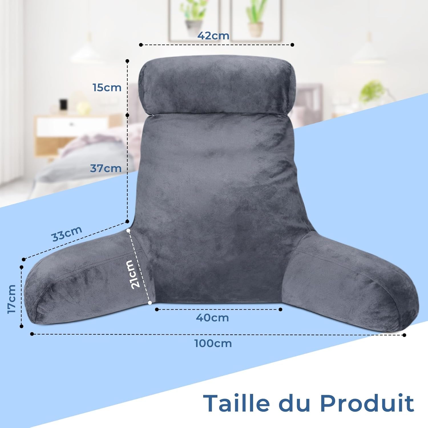 INFANTIA ergonomisk läskudde med armstöd, ryggstöd, stor, grå