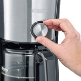 SEVERIN "TypeSwitch" espressomaskin med glaskaraff och timer, AromaSwitch för att välja 2 bryggalternativ, digital klocka med timerfunktion, för upp till 10 koppar, 1000W, borstat rostfritt stål-svart, KA 4826
