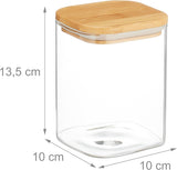 Relaxdays förvaringsburkar med bambulock Set med 3 fyrkantiga glasburkar 900 ml läckagesäkra klara/naturliga matförvaringslådor Naty Shop