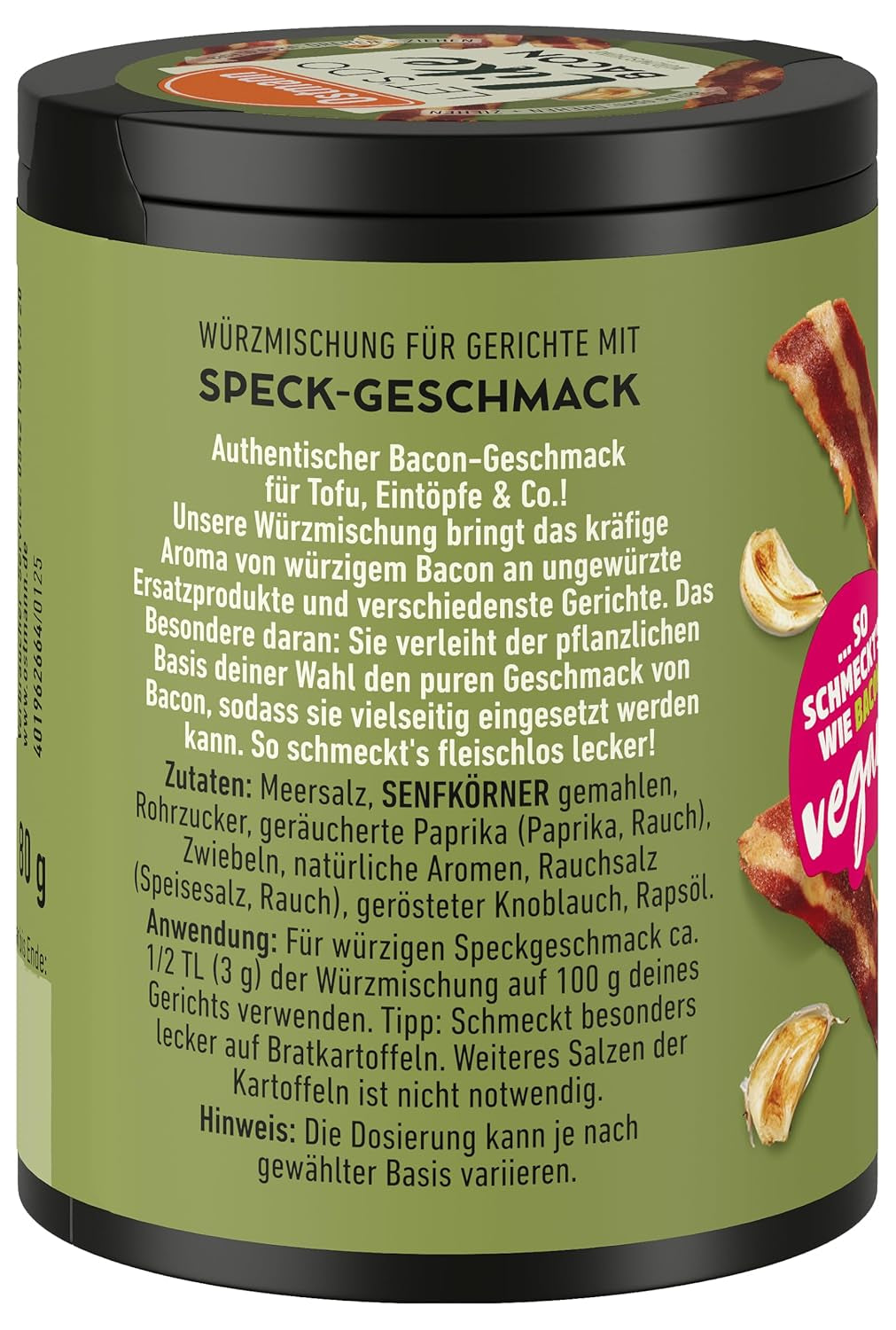 Ostmann Gewürze - Låt oss göra som bacon | Bacon-Geschmack för ungewürzte Fleischersatzprodukte | Gewürzsalz für Tofu och vegetarian/vegan Eintöpfe | 80 g i Metalldose återvinningsbar