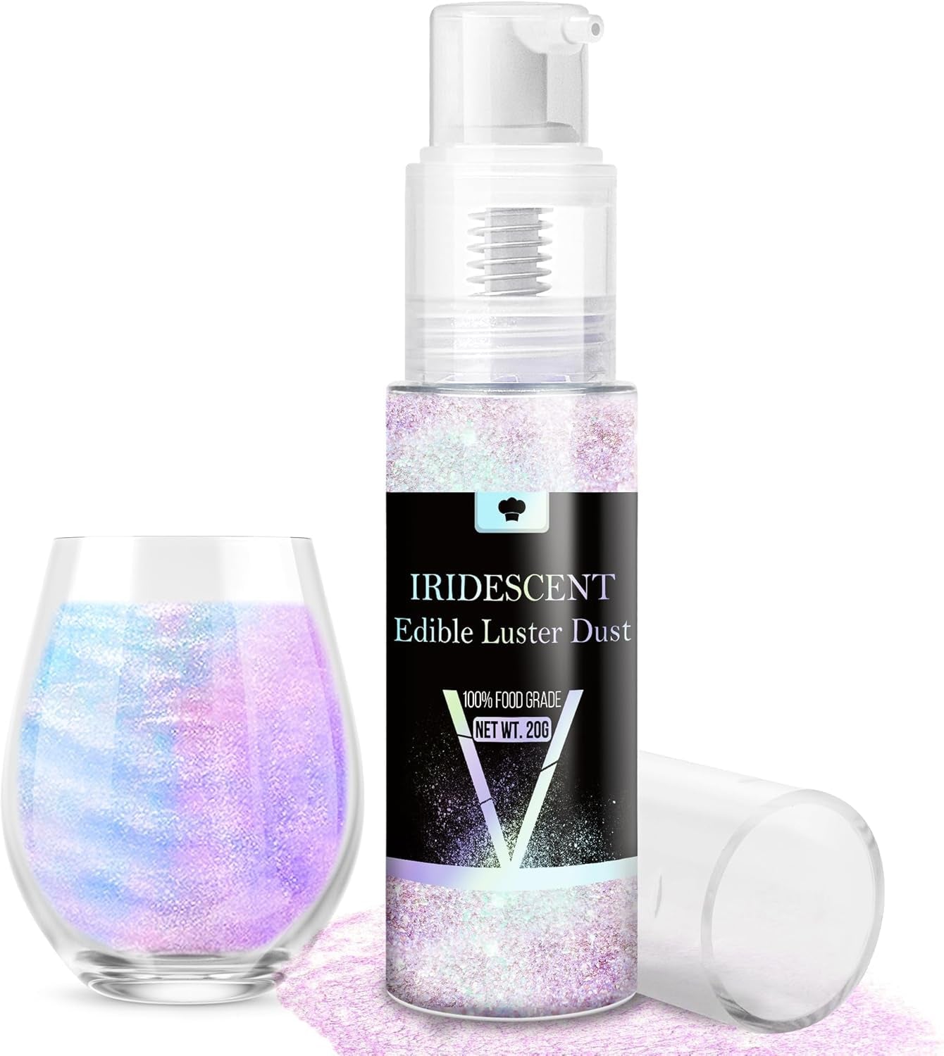 Ätbart glittersprayset - 20 g mat iriserande glitterdamm för drycker, champagne, kakor - ätbar metallisk matfärg för cocktails, vin, sprit, bakning, kakor