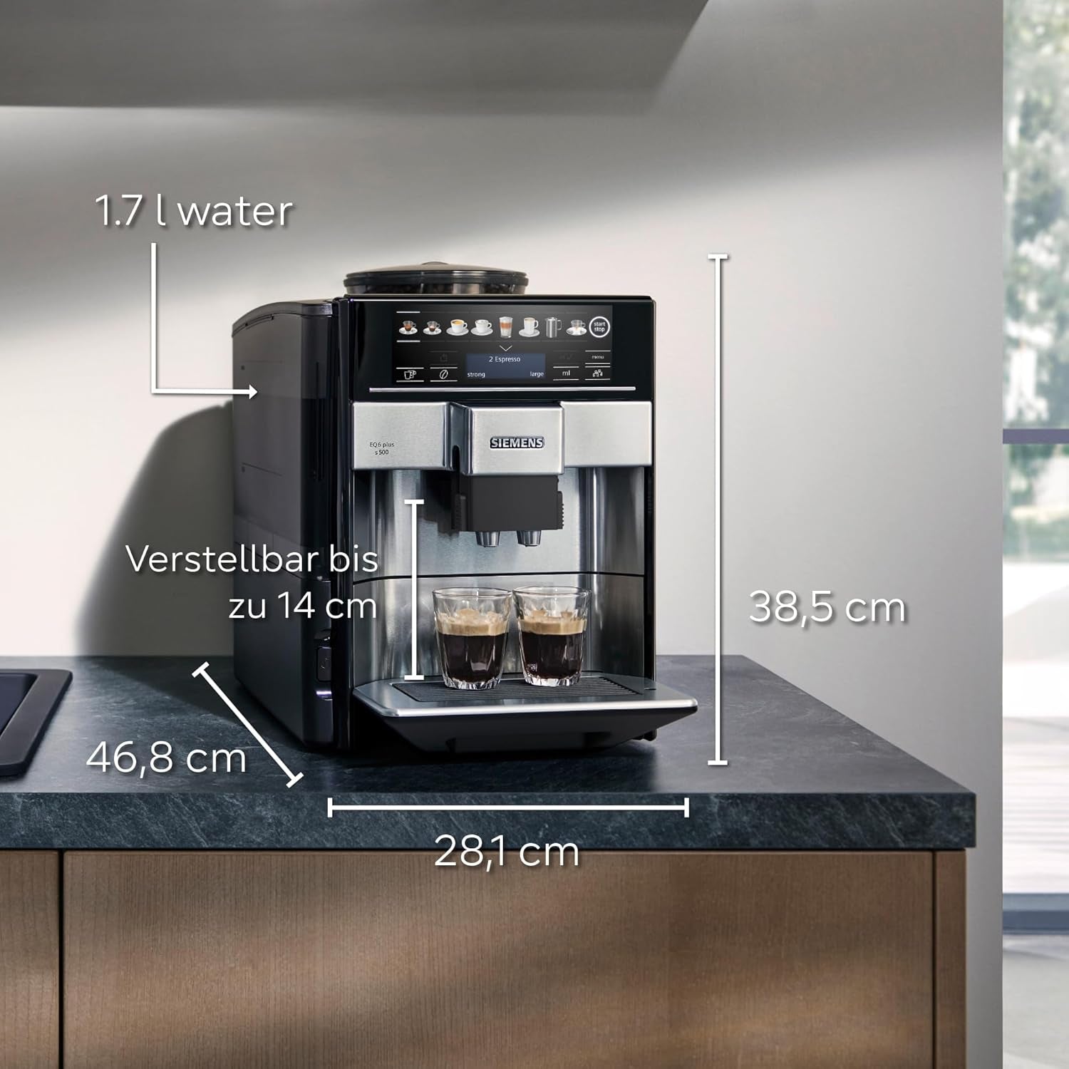 Siemens EQ.6 plus s300 automatisk espressomaskin TE653501DE, för många kaffespecialiteter, mjölkskummare, keramisk kvarn, dubbel kaffefunktion, anti-kalk, automatisk ångrengöring, 1500 W, silver
