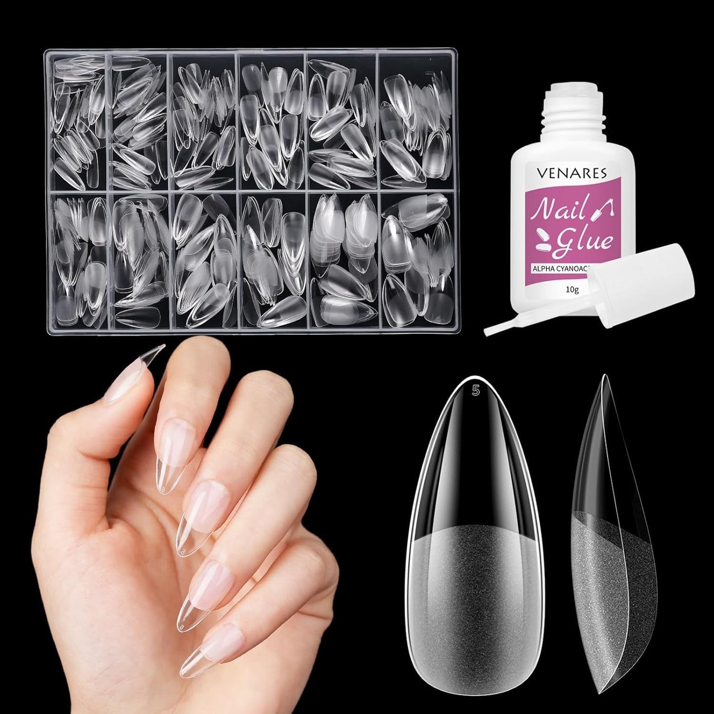 Korta lösnaglar Ballerina 500st lim på 12 storlekar konstgjorda naglar Korta mjuka gel Heltäckande Nageltips för gelnaglar Korta S