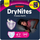 Huggies DryNites Superabsorberande nattblöjor för flickor 4-7 år, 4 x 16 trosblöjor (64 antal), månadspaket