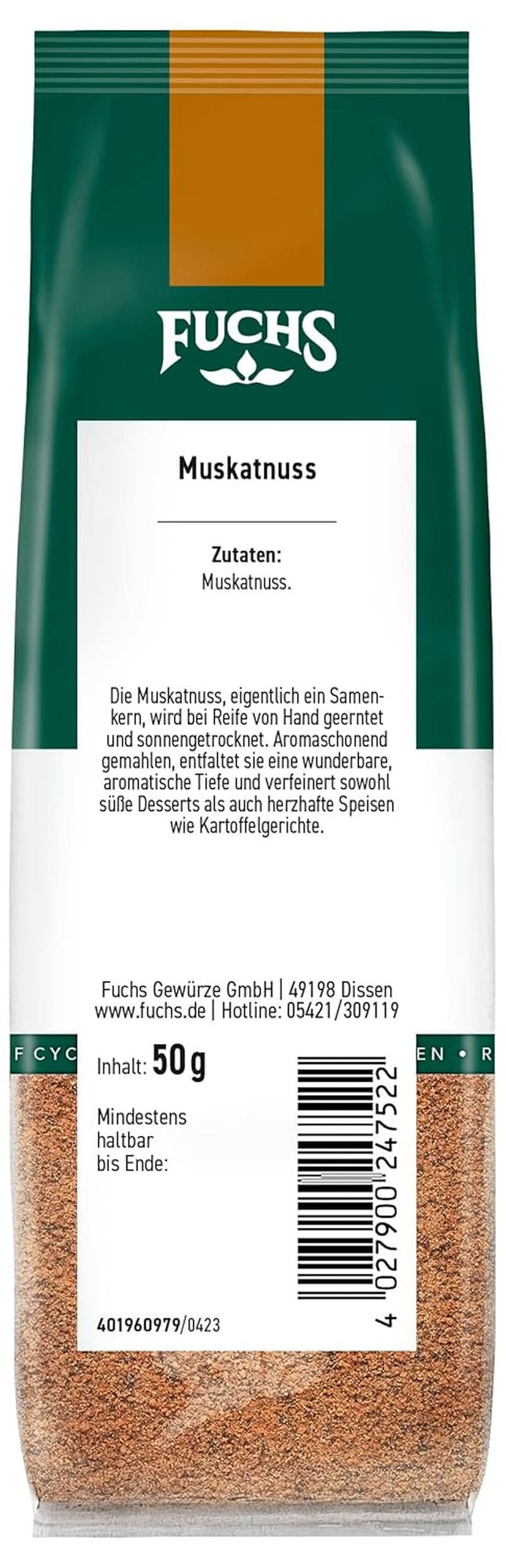 Fuchs - Malen muskotnöt, 50 gram Condimente Naty Shop