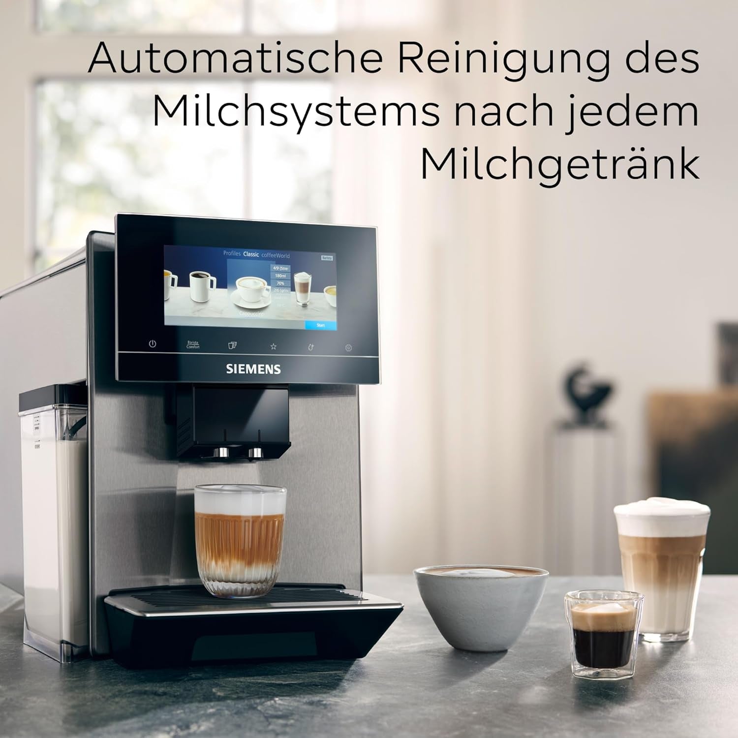 Siemens EQ900 TQ903D03 Automatisk espressomaskin, Appkontroll, Intuitiv Touch Display, Barista Mode, AromaBoost, Brusreducering, Premium Grinder, Automatisk Ångrengöring, 1500 W, Rostfritt stål