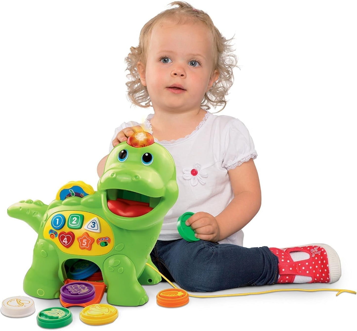 Vtech Baby Feed Me Dino - Mata och lära sig prata dinosaurie med sånger, knappar och frågespel - För 12-36 månader Babyleksaker Naty Shop
