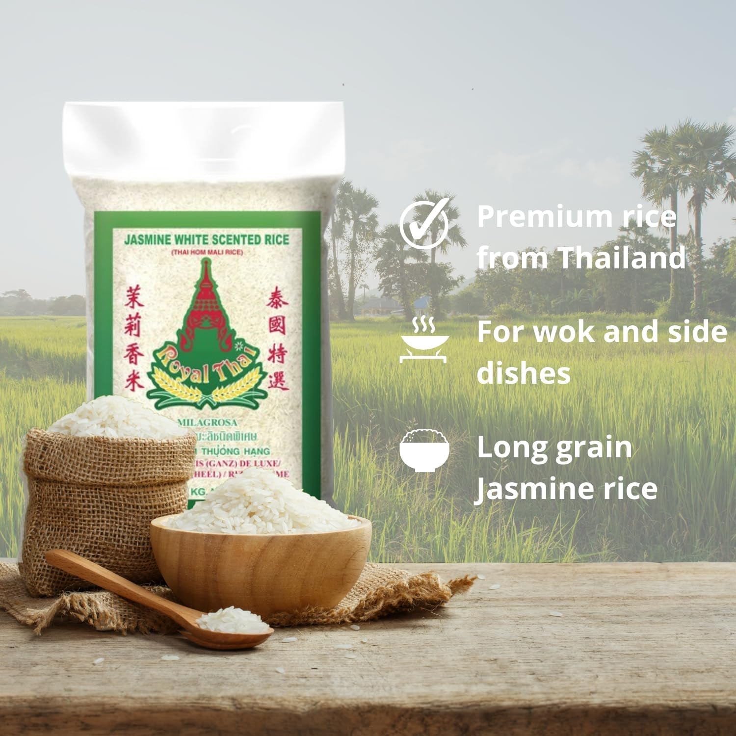 ROYAL THAI RICE - Långkornigt ris doftande med jasmin - 10 x 1 KG - Multipack