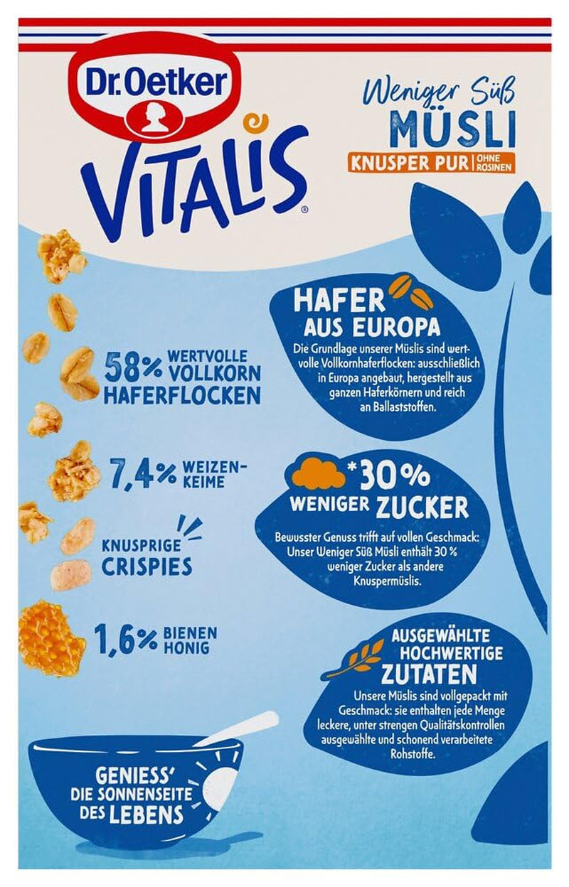 Dr. Oetker Vitalis Less Sweet Crunchy Pure: Crunchy müsli med 30 % mindre socker, 5-pack (5 x 600g)