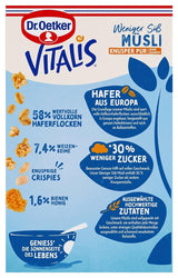 Dr. Oetker Vitalis Less Sweet Crunchy Pure: Crunchy müsli med 30 % mindre socker, 5-pack (5 x 600g)