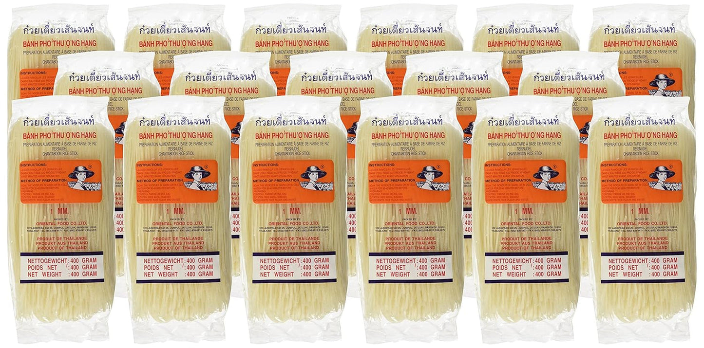 Risnudlar - thailändska, 1 mm breda risbandsnudlar, gjorda av rismjöl - 17 x 400 g