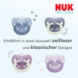 NUK First Choice klassiska dag- och nattnappar för bebisar | 6-18 månader | Ortodontiska nappar som lyser i mörkret | 95 % acceptans av spädbarn** | Blå | Paket om 2