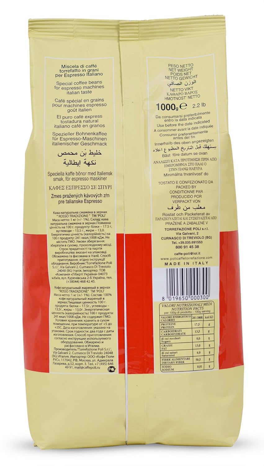Caffè Poli Rosso | Traditionell espresso | Italienska Espressobohnen | Idealisk för Kaffeevollautomaten, Siebträger och Espressomashinen | 1 x 1 kg