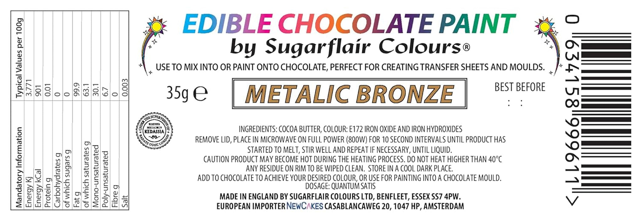 Livsmedelsfärg Sugarflair Choklad Färgämne för choklad, metallisk brons - Färgat ekologiskt kakaosmör, chokladfärg för färgning av choklad, praliner - 35 g