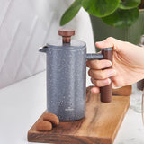 KARACA Marmor dubbelvägg fransk press med kastanjehandtag - isolerad fransk press för kaffe - Hemresor Camping kaffebryggare - 350 ml - mörkgrå