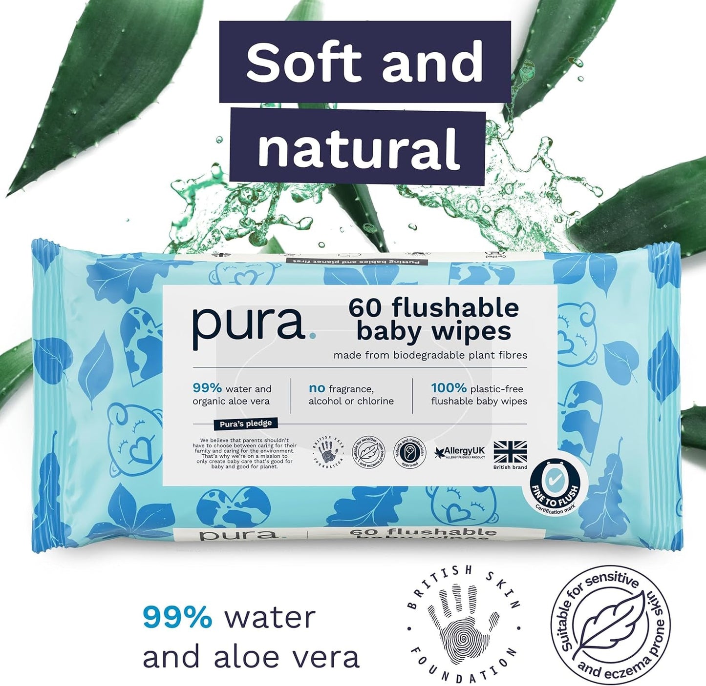 Miljövänliga engångsservetter för känslig babyhud 70 våtservetter (1 förpackning) 99 % vatten 100 % plastfri för känslig hud Eksembenägen nyfödd biologiskt nedbrytbar vegan
