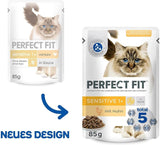 Våtfoder för katter Perfect Fit Sensitive 1+ med kyckling i sås, 12 påsar, 12 x 85g - Premium våtfoder för känsliga katter från 1 år, utan vete och soja, för att stödja matsmältningen