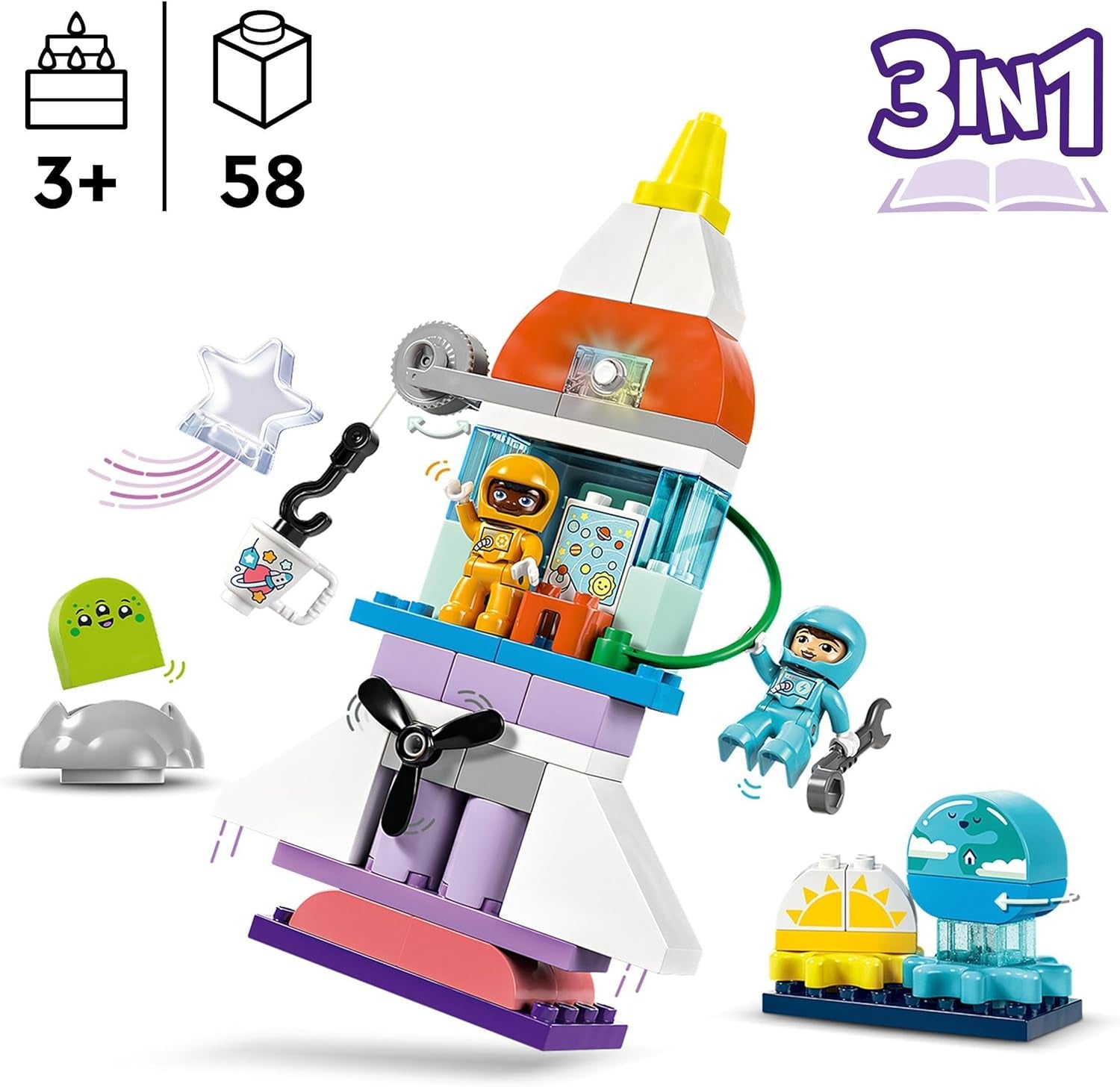 LEGO DUPLO 3-i-1 rymdfärja Massor av äventyrsrymdset Raketleksak för barn Byggnadsvetenskapsleksak Tidig utvecklingsmotorik Present för 3-åringar 10422 Byggset Beuche den LEGO-Store