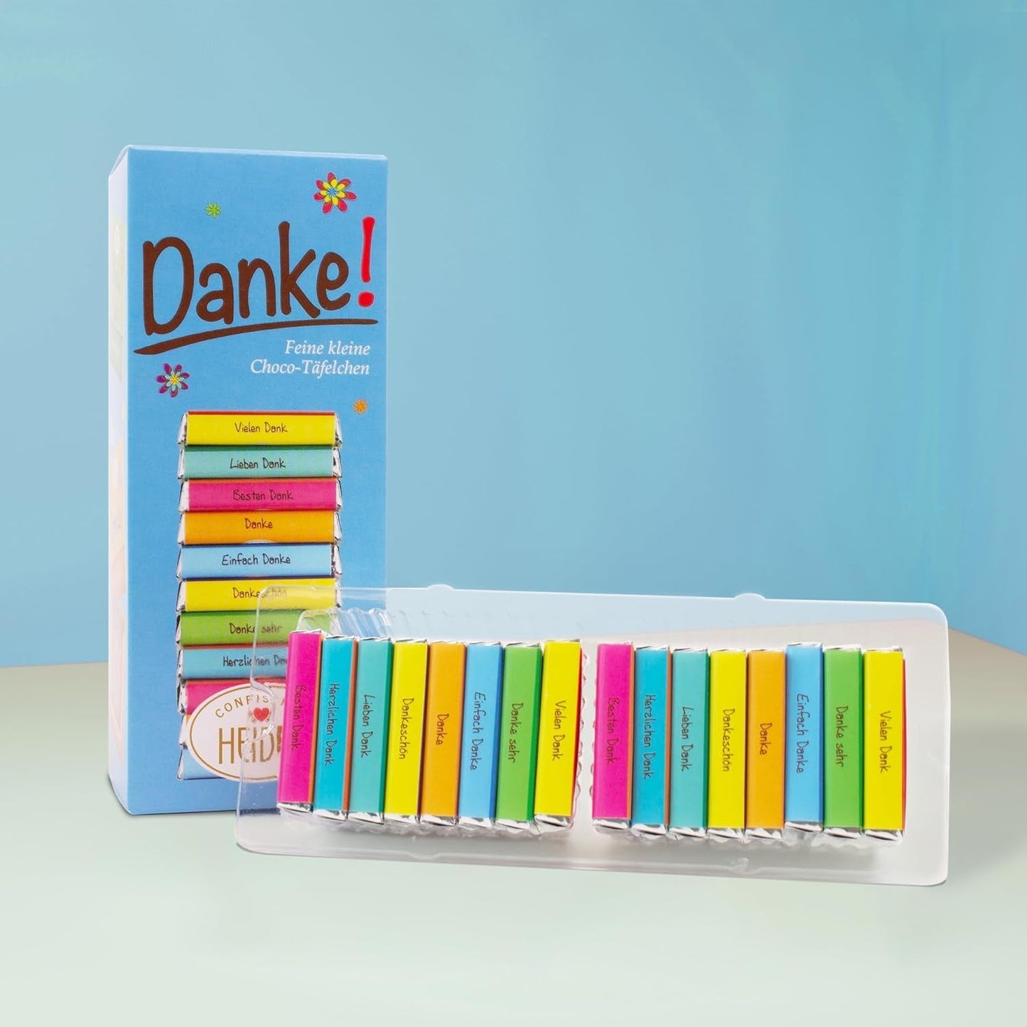 Heidel Thank You mjölkchokladkakor 3x80g, 16 minibarer à 5g per förpackning, Olika uttryck för tacksamhet, Utsökt presentidé