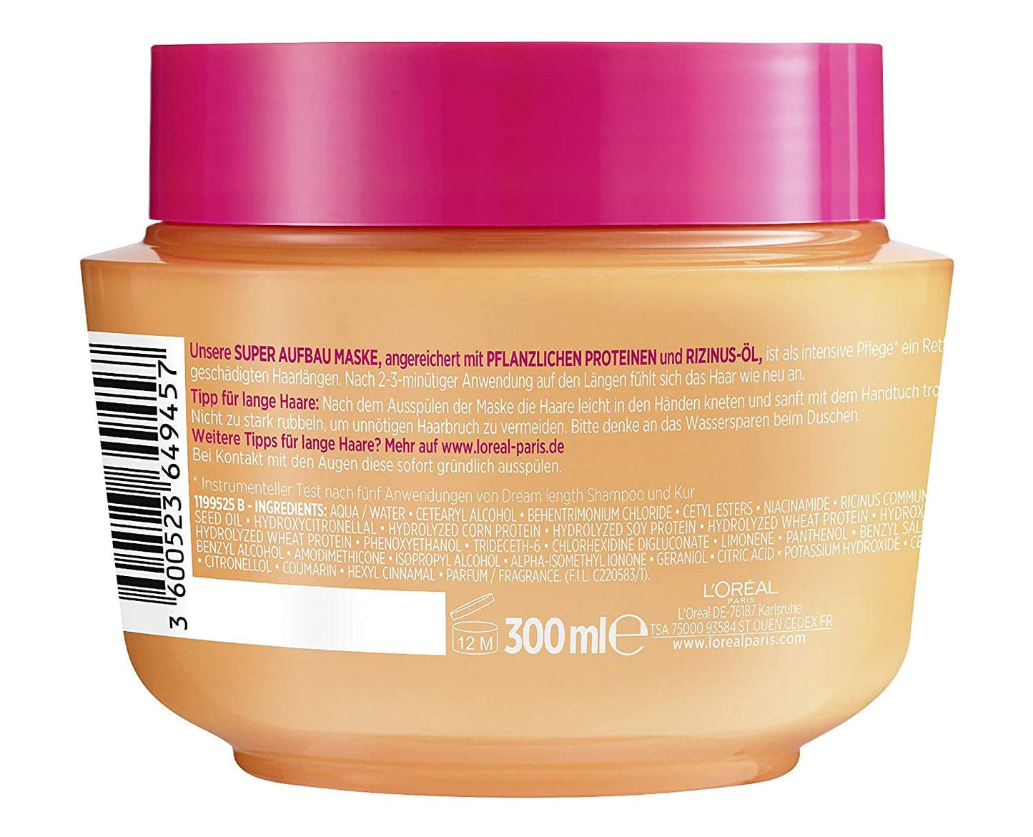 L'Oréal Paris Elvital Anti Split End Hårmask för långt, skadat hår, Intensiv sköljningsbehandling, Med vegetabiliska vitaminer och ricinolja, Dream Length Super Build-up Mask, 1 x 300 ml Naty Shop Hair Mask