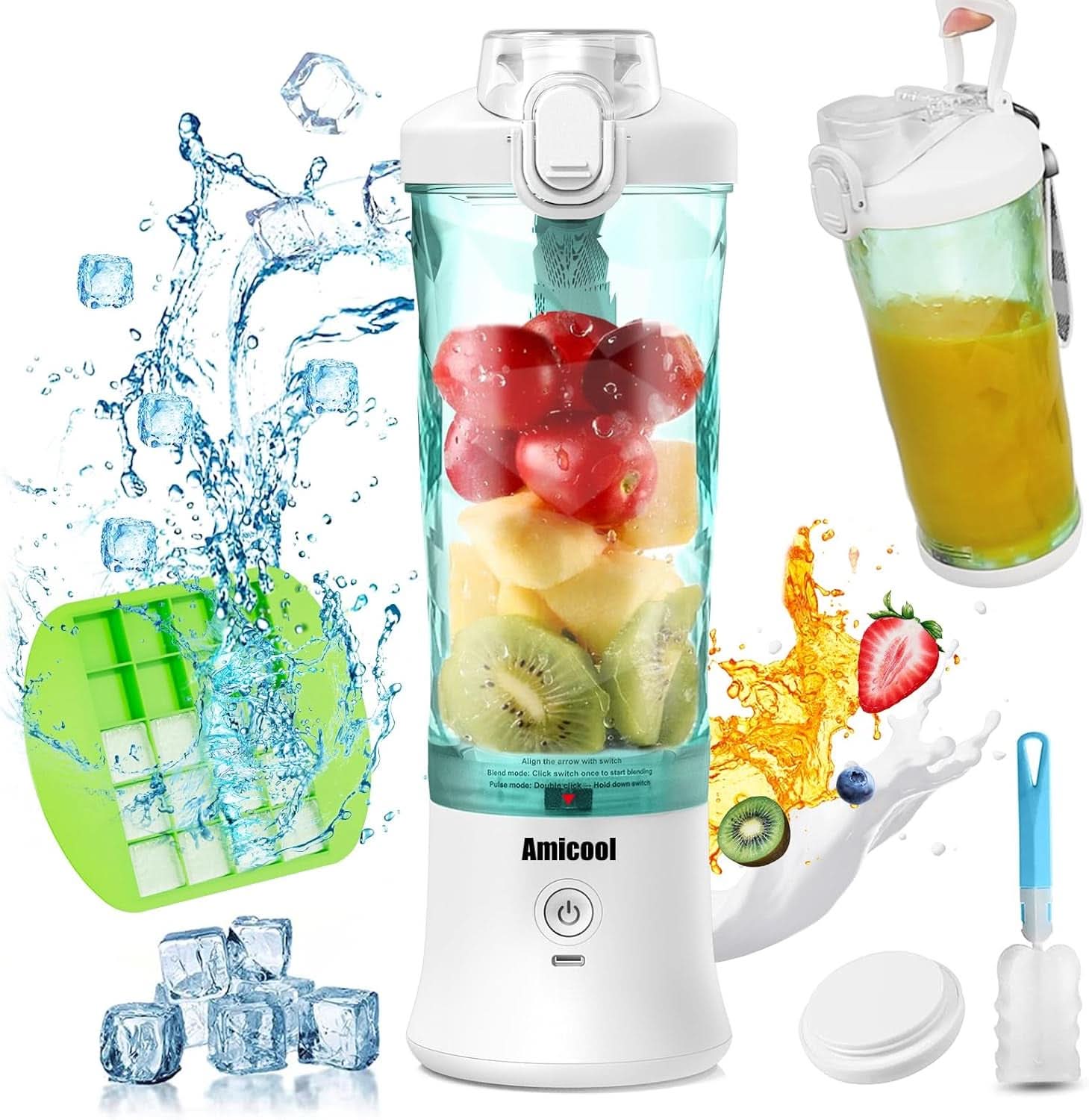 Mixer Smoothie Maker to Go, Mini Standmixer Tragbar Mit 6-Klingen Edelstahl, Enstafter Mit Reisedeckel, USB Portable Blender Elektrisch 600Ml Flaska, Mixer Shaker Slushy Maker Wasserdichter Bucatarie Naty Shop