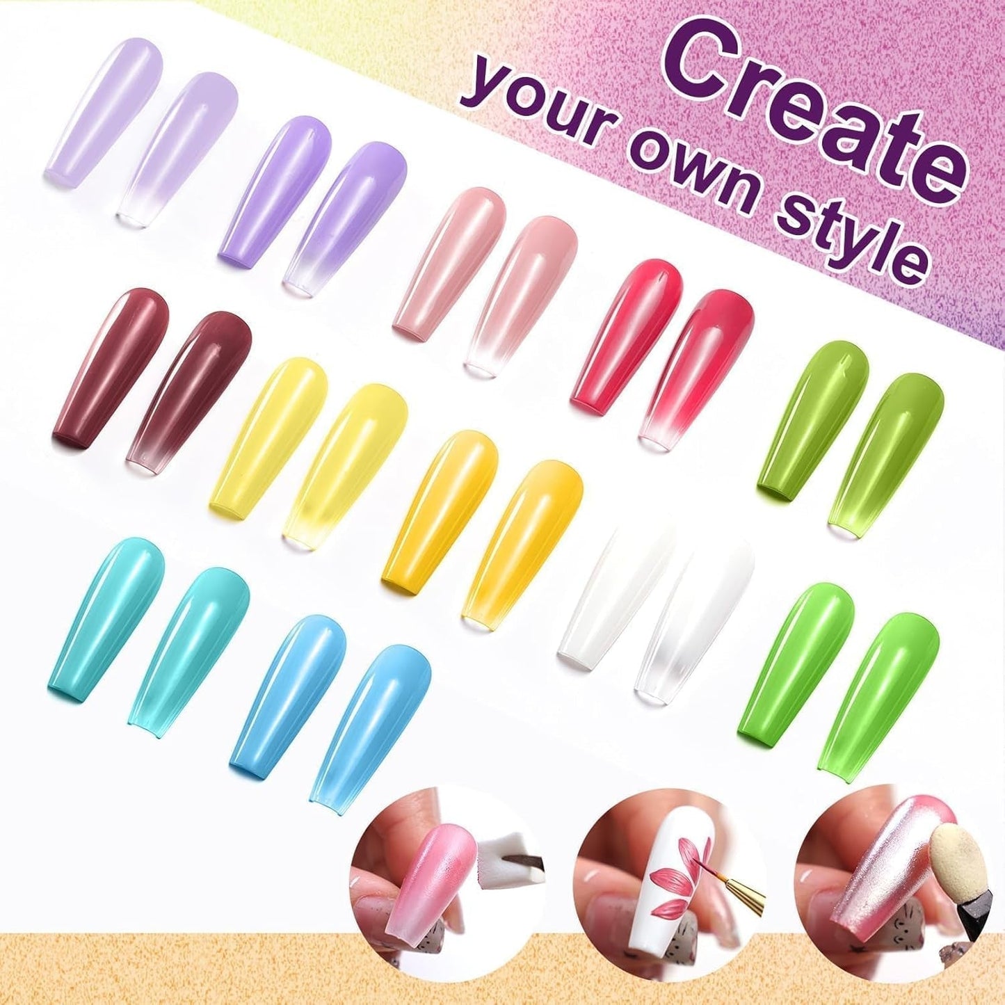 Gradient Painting Gel, 12 färger Ombre Gel Nagellack med 100st Nagelsvampar & 4 Klor Metal Grabber för fransk manikyr DIY Nail Art, Set I
