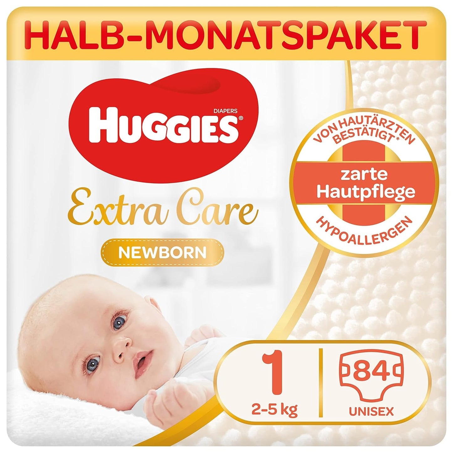 Huggies Newborn blöjor, storlek 1, 100 blöjor (2 x 50), halvmånadslåda