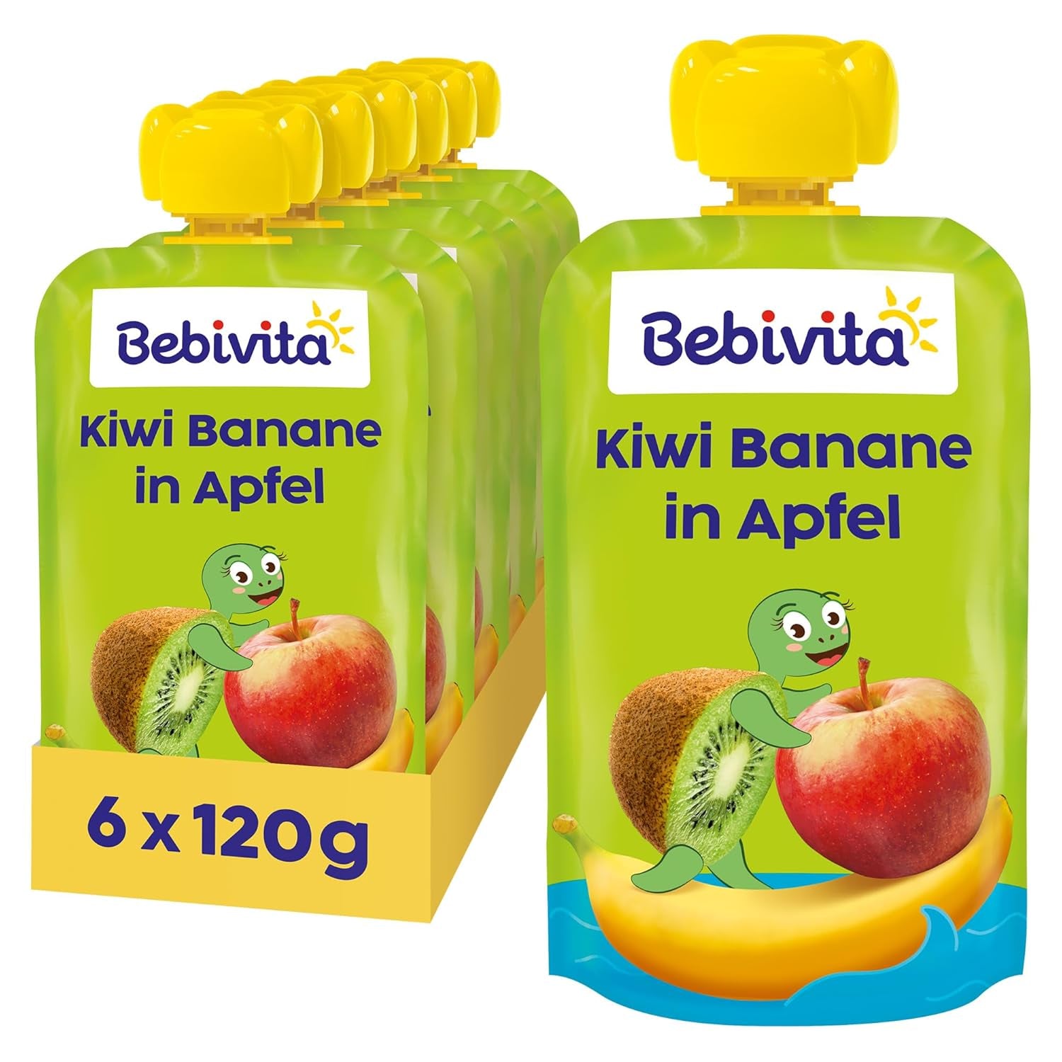 Kiwi Bananer i Apple Quetschie (6 x 120g), ohne Zuckerzusatz, glutenfrei, ideal für unterwegs und selbständiges Snacken
