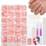 360st Gradient Ballerina False Nails Set, Rosa Vit Gradient Limmade konstgjorda naglar med 2st Nail Oil Pens, Ombre Medium Fake Nails for Women DIY