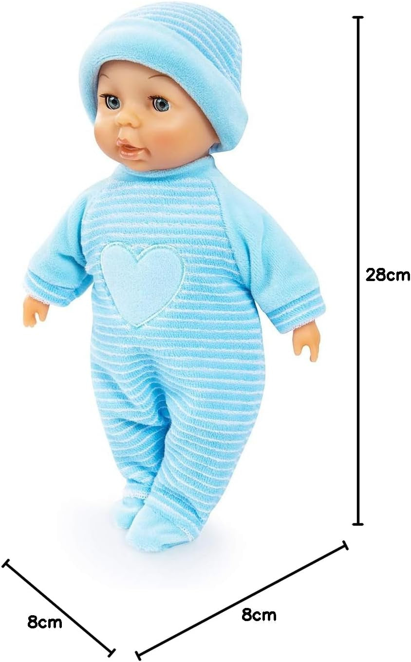 Bayer Design 92802AU My First Baby 28cm, Baby Doll, Mjuk kroppsdocka med sovande ögon, Mycket praktisk, Söt outfit, Blå med hjärta