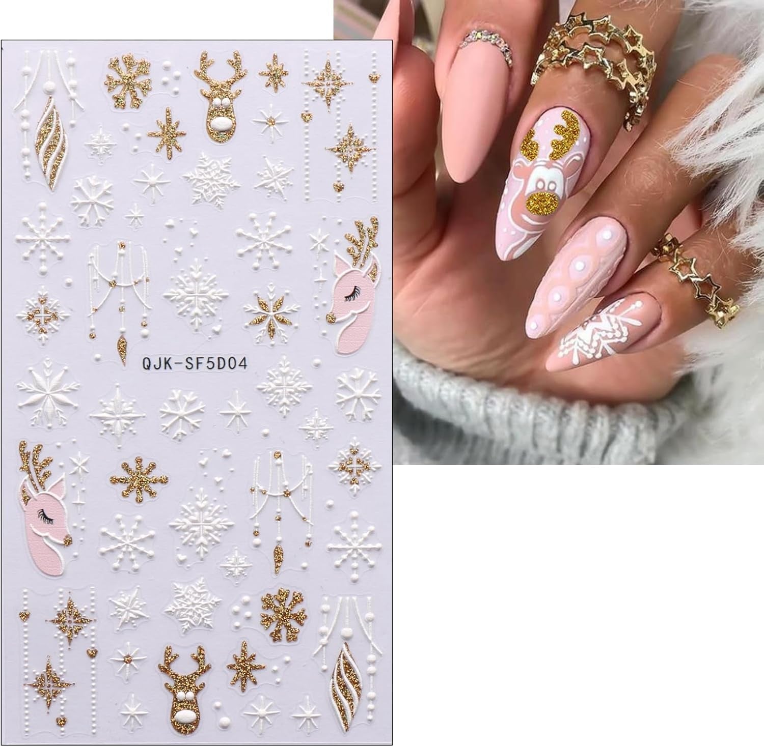 Jul 3D Nagelklistermärken 4 ark 5D Nagelklistermärken Stereoskopiska Nagelklistermärken Dekorationer Nageldesign Tillbehör