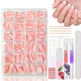 360st Gradient Ballerina False Nails Set, Rosa Vit Gradient Limmade konstgjorda naglar med 2st Nail Oil Pens, Ombre Medium Fake Nails for Women DIY