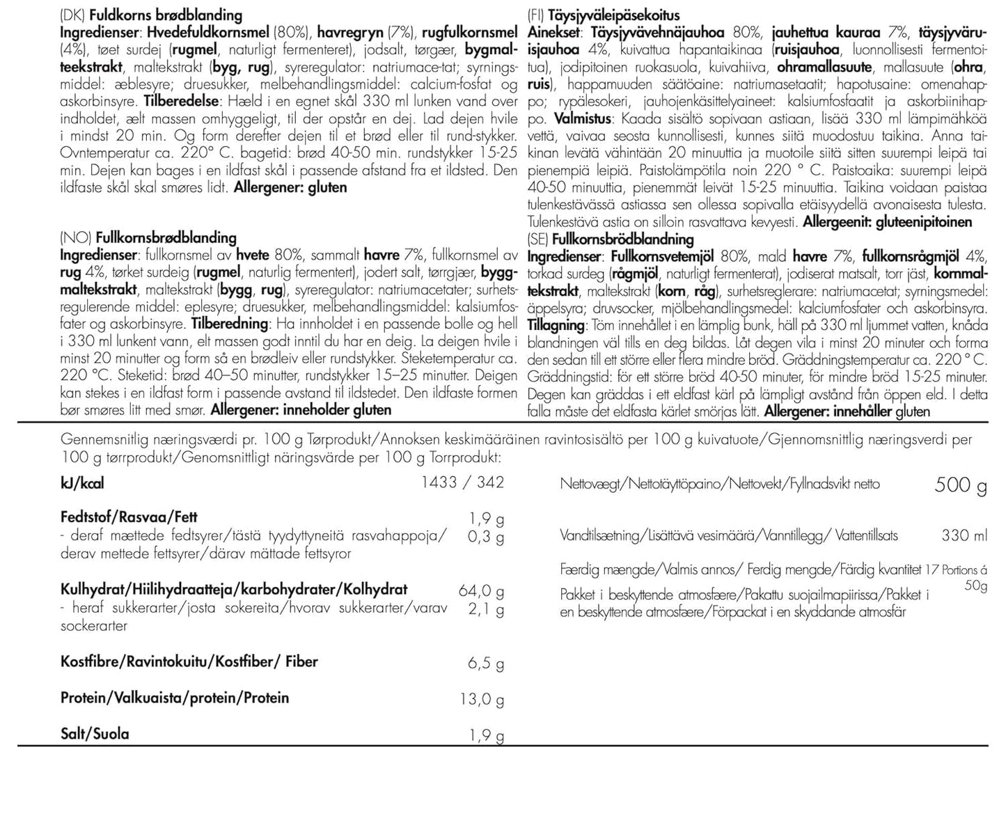 TREK'N EAT Vollkornbrotmischung Blandning för bakning och matlagning Naty Shop