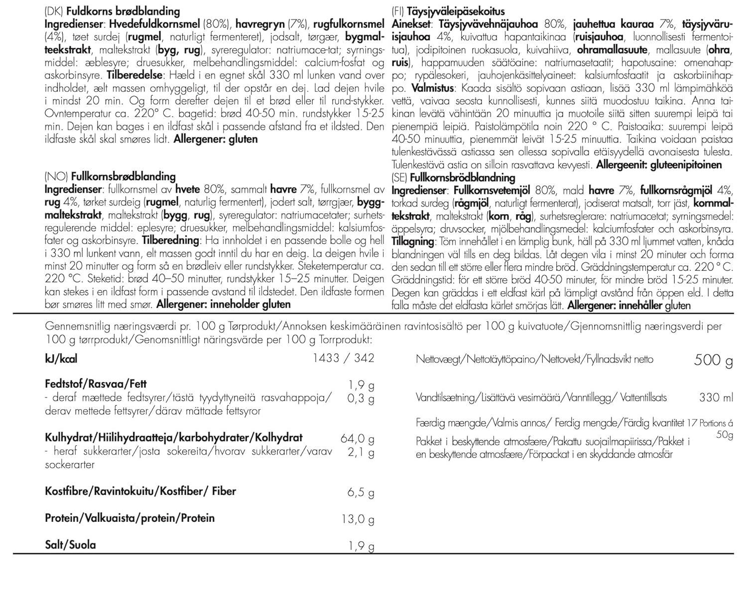 TREK'N EAT Vollkornbrotmischung Blandning för bakning och matlagning Naty Shop