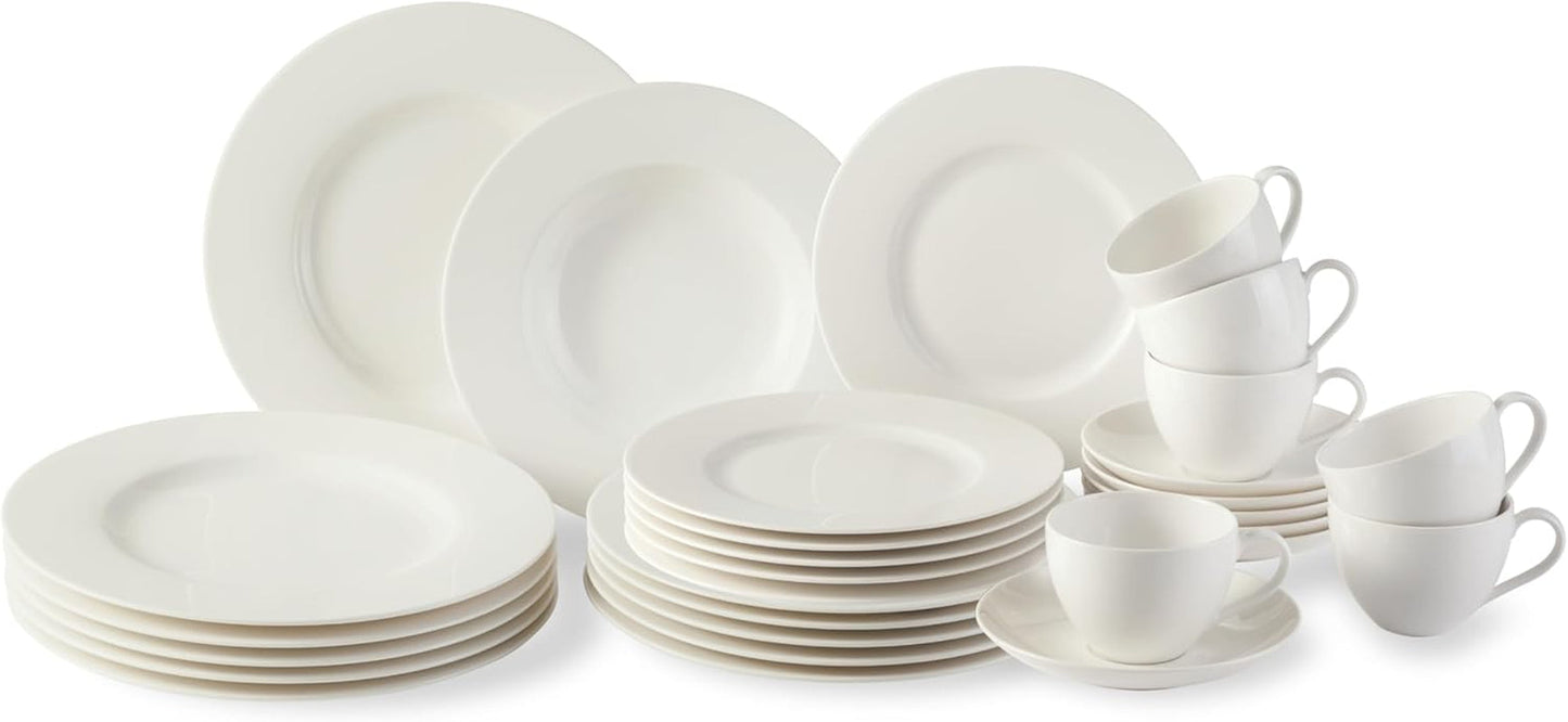 vivo - Villeroy & Boch Group - Basic White 30-delars servisset, diskmaskin och mikrovågsugn, Vitt servisset, Kaffeservis, Keramik, Tallrikar, Koppar, Premiumporslin