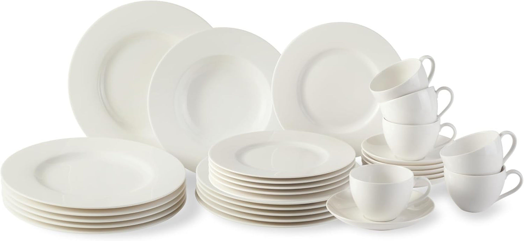 vivo - Villeroy & Boch Group - Basic White 30-delars servisset, diskmaskin och mikrovågsugn, Vitt servisset, Kaffeservis, Keramik, Tallrikar, Koppar, Premiumporslin