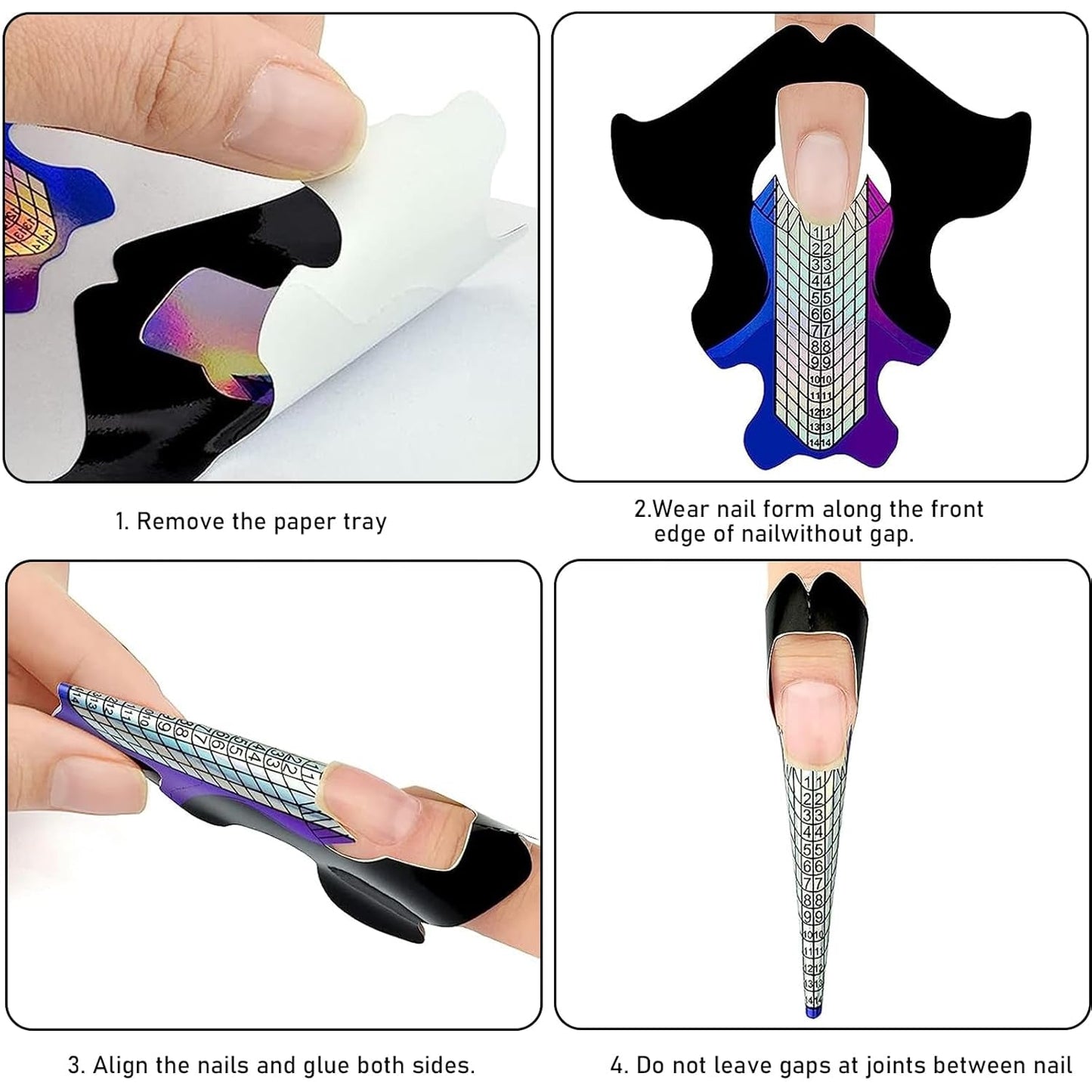100 st Nail Art-mallar Modelleringsmallar Självhäftande med 4 ark genomskinliga nagelkuddar och 3 nagelfiler Gel Nagelförlängningstillbehör för konstgjorda naglar