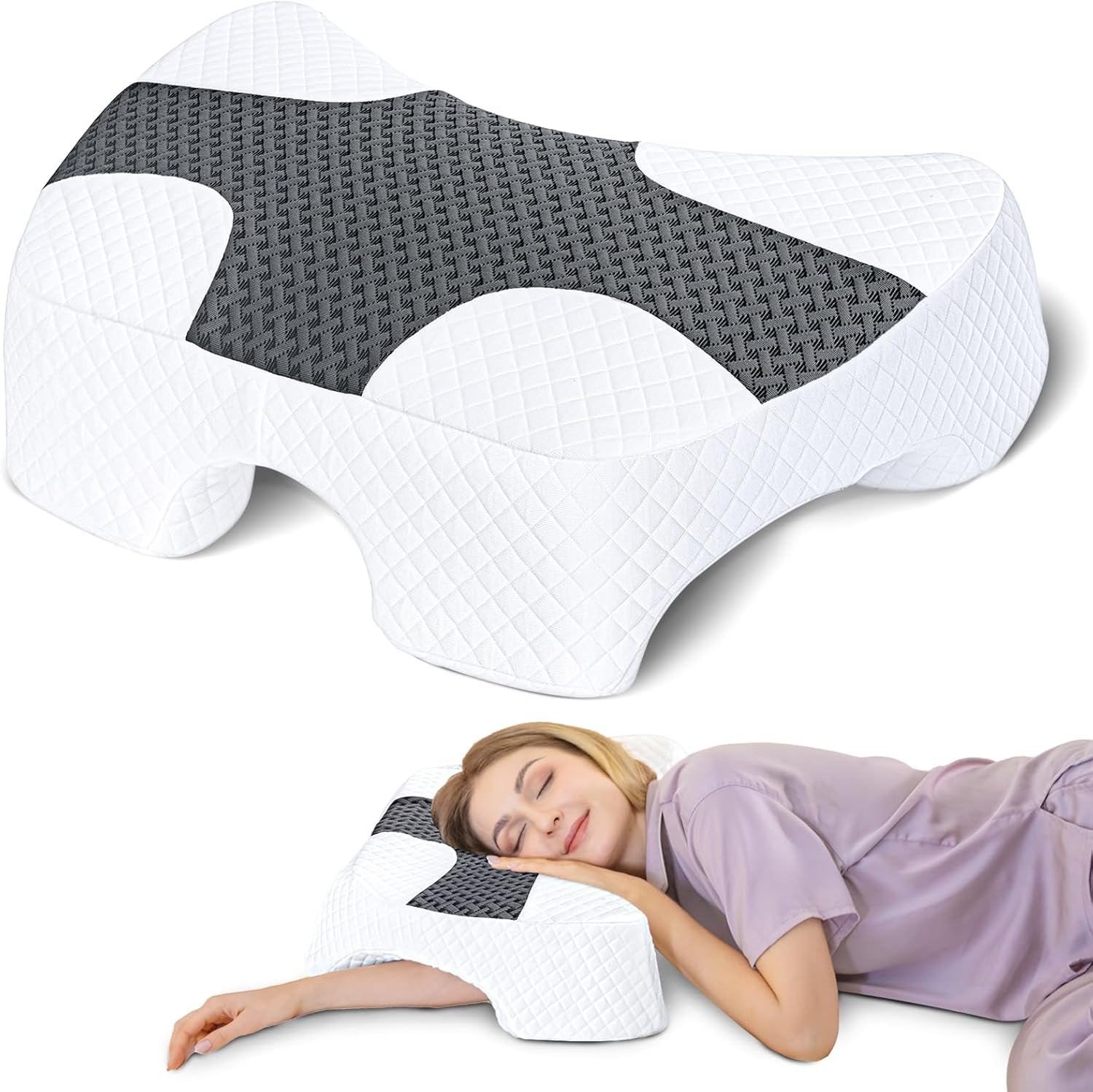 SAHEYER Side Sleeper Kudde med arm, ergonomisk ortopedisk kudde, nack- och axelkudde Memory Foam, nackkudde med flervinklade armar för många sovställningar (Vit) Cervikala ortopediska kuddar Naty Shop Grey
