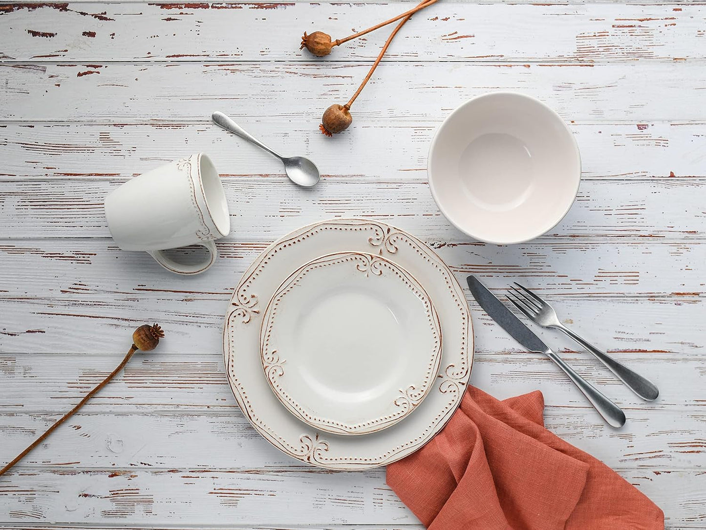 CreaTable, 23601, Romantic Vintage Series, 16-delat servisset för 4, kombinerad porslinsservice, diskmaskin och mikrovågssäker, kvalitetstillverkning