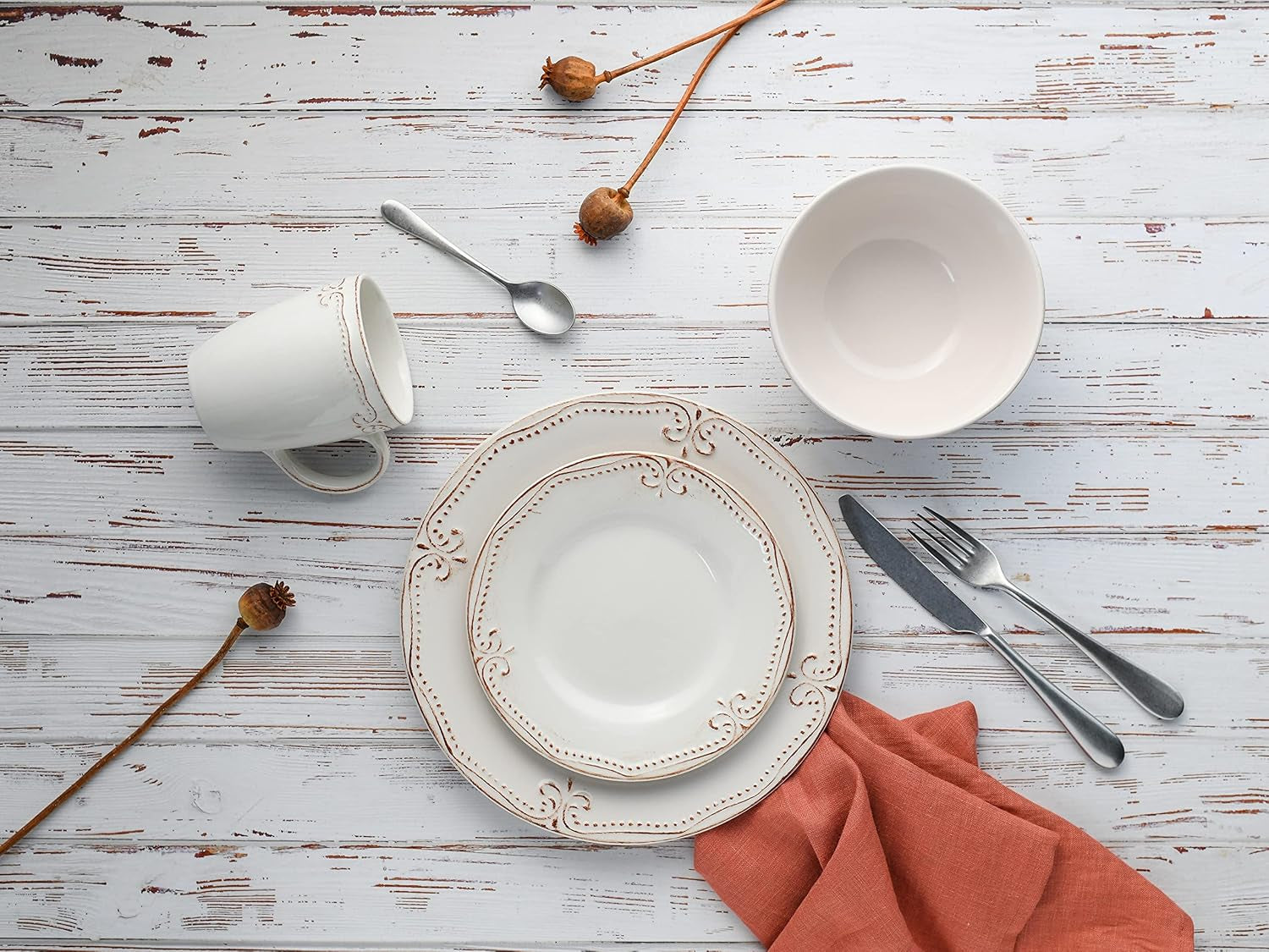 CreaTable, 23601, Romantic Vintage Series, 16-delat servisset för 4, kombinerad porslinsservice, diskmaskin och mikrovågssäker, kvalitetstillverkning