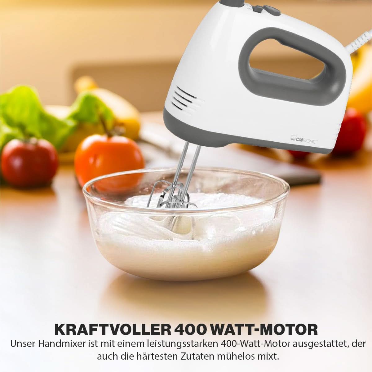 Clatronic Mixer | Kraftvoller 400 Watt-motor | Handmixer | Turbostufe & 5 Geschwindigkeitsstufen | Handmixer | Spülmaschinengeeignete Edelstahlquirle Und -Knethaken | HM 3775 Kitchen Naty Shop