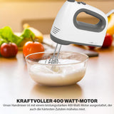 Clatronic Mixer | Kraftvoller 400 Watt-motor | Handmixer | Turbostufe & 5 Geschwindigkeitsstufen | Handmixer | Spülmaschinengeeignete Edelstahlquirle Und -Knethaken | HM 3775 Kitchen Naty Shop