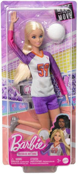 Barbie Made to Move - Volleybollspelare docka med t-shirt och boll - 22 leder för realistiskt spel, inkluderar volleyboll och sportutrustning, HKT72