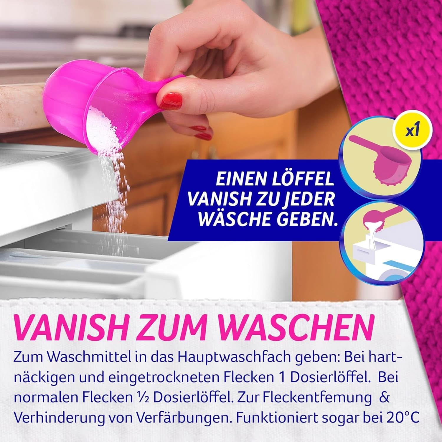Vanish Oxi Action Powder Pink - 1,125 kg - klorfritt fläckborttagning och tvättförbättringspulver - för färgad tvätt Tvättmedel Naty Shop